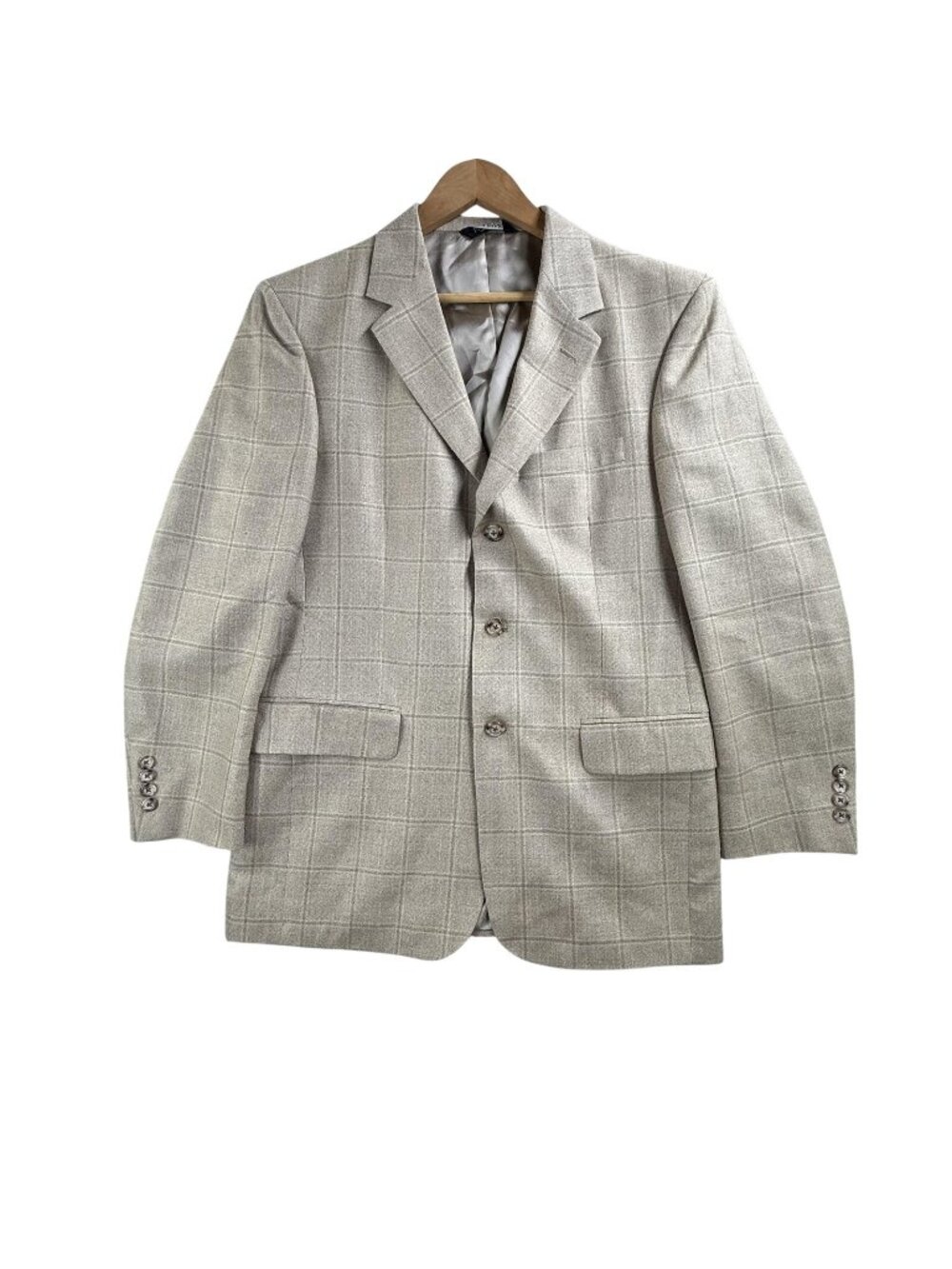 Jos A Bank Blazer Mens 39R Beige Windowpane Silk Wool Tweed Sport Coat Jacket